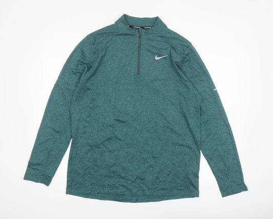 Nike Men Green Dri-FIT Long Sleeve 1/4 Zip Running Top M