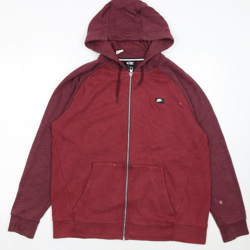 Nike Men's Red Full Zip Hoodie Large Cotton Blend