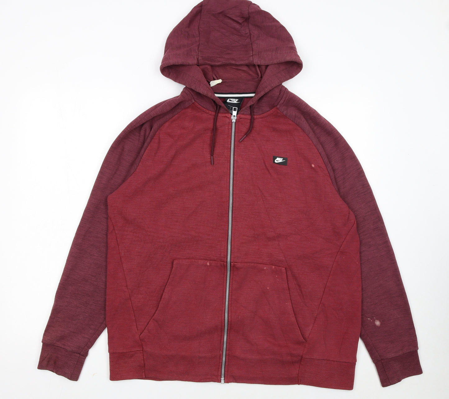 Nike Men's Red Full Zip Hoodie Large Cotton Blend