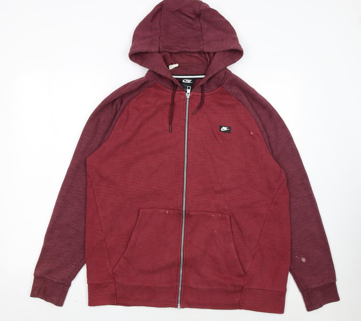 Nike Men's Red Full Zip Hoodie Large Cotton Blend