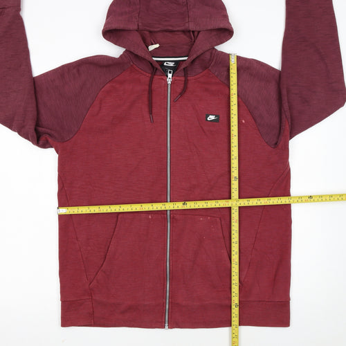 Nike Men's Red Full Zip Hoodie Large Cotton Blend