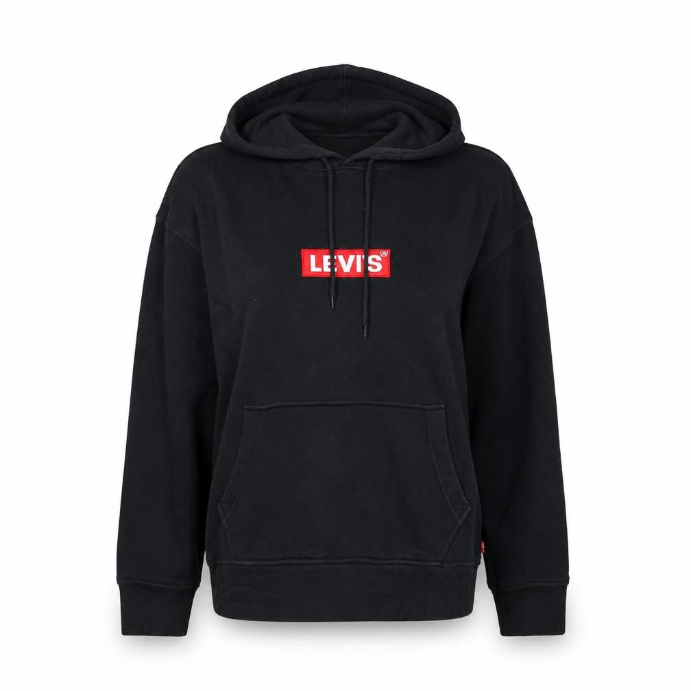 Front view of Levi's Women's Black Relaxed Pullover Hoodie Small Cotton Logo