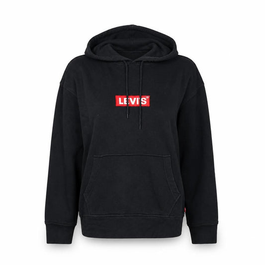 Front view of Levi's Women's Black Relaxed Pullover Hoodie Small Cotton Logo