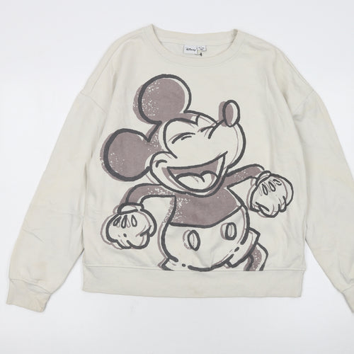 Disney Women Beige Mickey Mouse Pullover Sweatshirt Size S