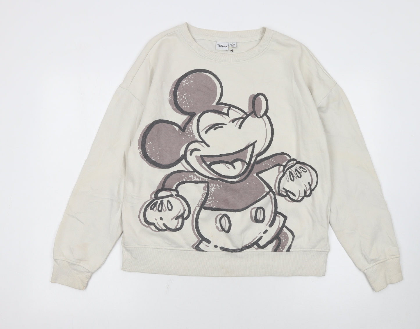 Disney Women Beige Mickey Mouse Pullover Sweatshirt Size S