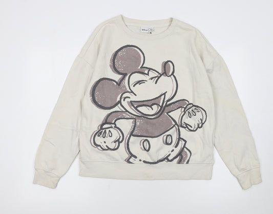 Disney Women Beige Mickey Mouse Pullover Sweatshirt Size S