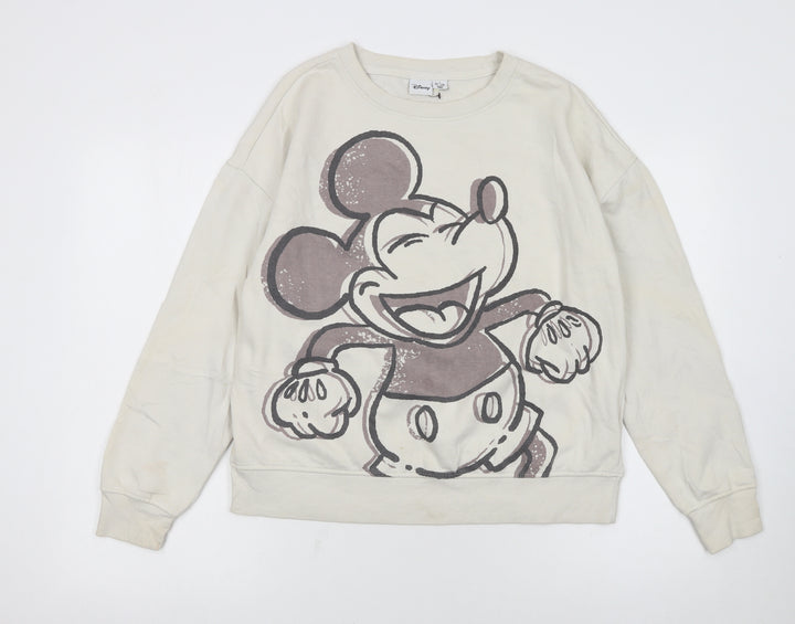 Disney Women Beige Mickey Mouse Pullover Sweatshirt Size S