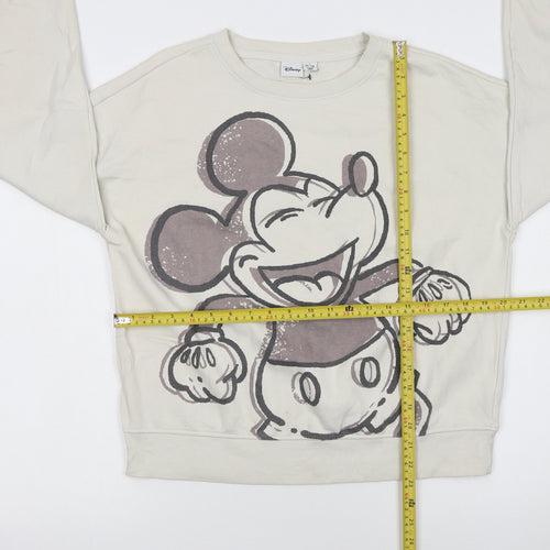 Disney Women Beige Mickey Mouse Pullover Sweatshirt Size S