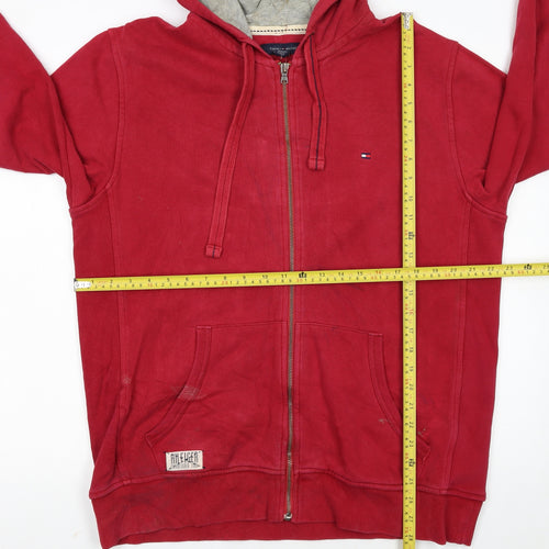Tommy Hilfiger Men Red Full Zip Hoodie L Classic Cotton Blend