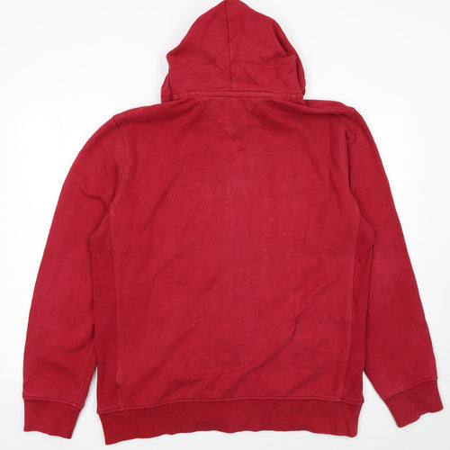 Tommy Hilfiger Men Red Full Zip Hoodie L Classic Cotton Blend