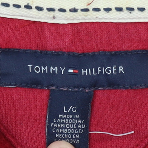 Tommy Hilfiger Men Red Full Zip Hoodie L Classic Cotton Blend