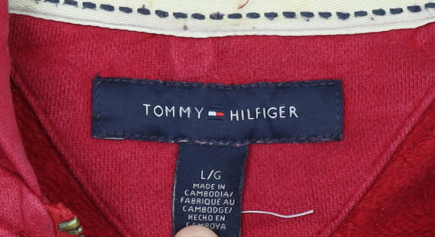 Tommy Hilfiger Men Red Full Zip Hoodie L Classic Cotton Blend