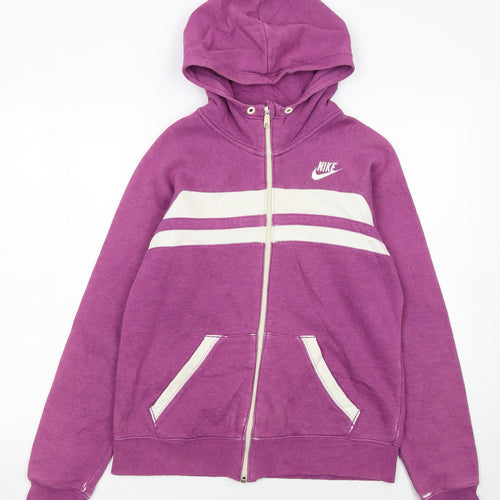 Nike Womens Purple Full Zip Hoodie Size L 12-14 Cotton Blend Sportswear