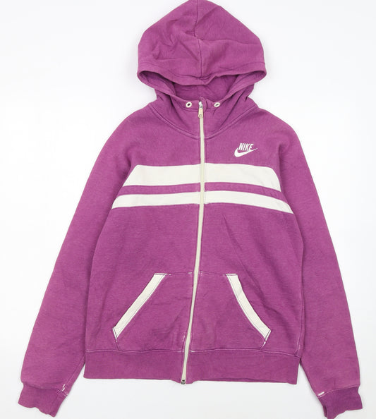 Nike Womens Purple Full Zip Hoodie Size L 12-14 Cotton Blend Sportswear