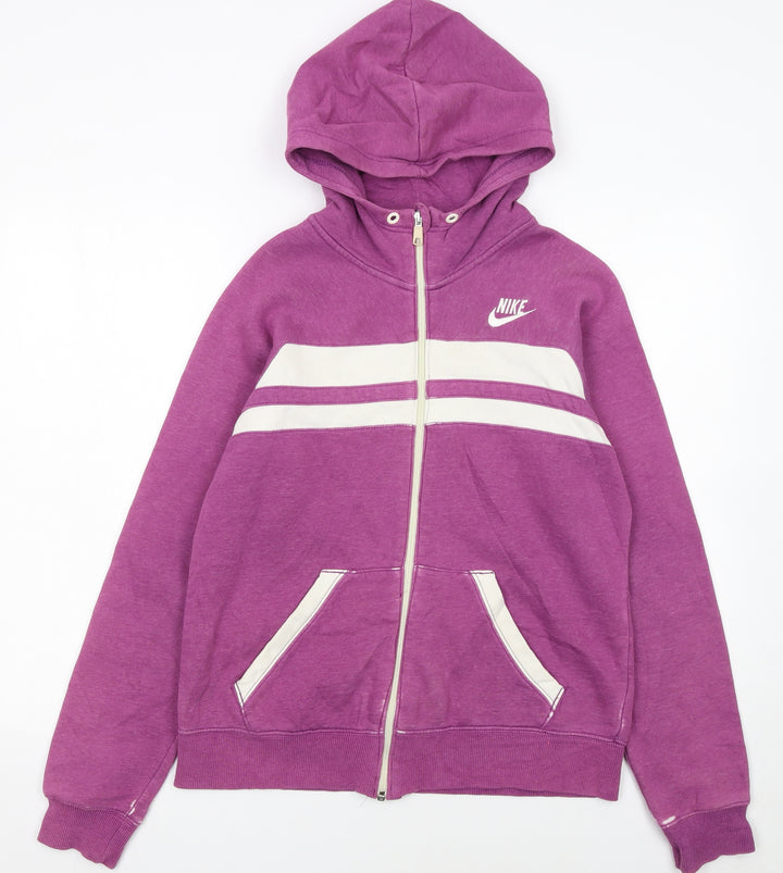Nike Womens Purple Full Zip Hoodie Size L 12-14 Cotton Blend Sportswear