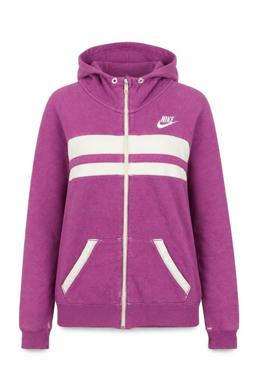Front view of Nike women’s purple full zip hoodie, size L, 12-14 cotton blend sportswear