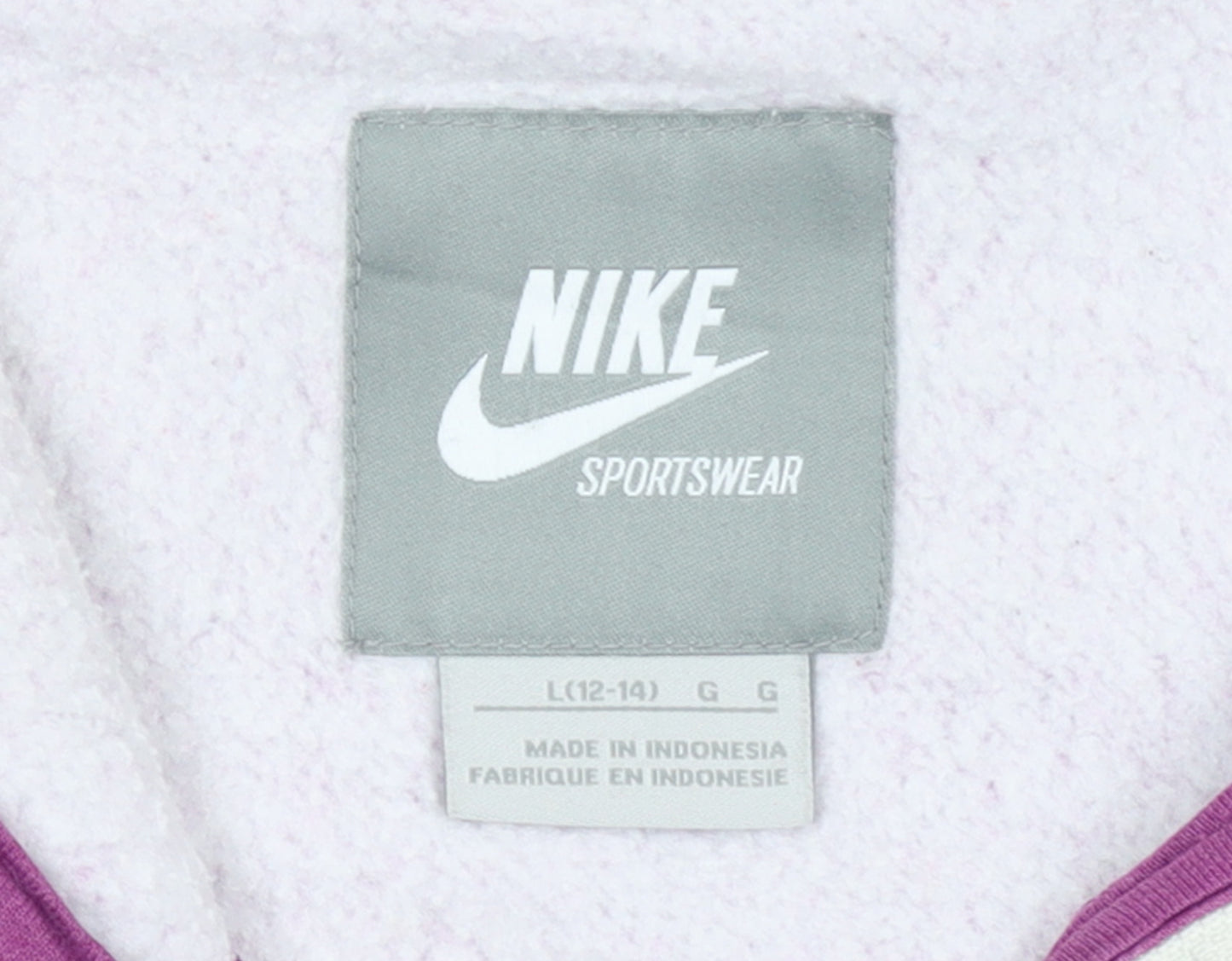 Nike Womens Purple Full Zip Hoodie Size L 12-14 Cotton Blend Sportswear