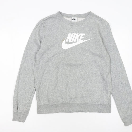 Nike Womens Grey Logo Crew Neck Pullover Sweatshirt Size S