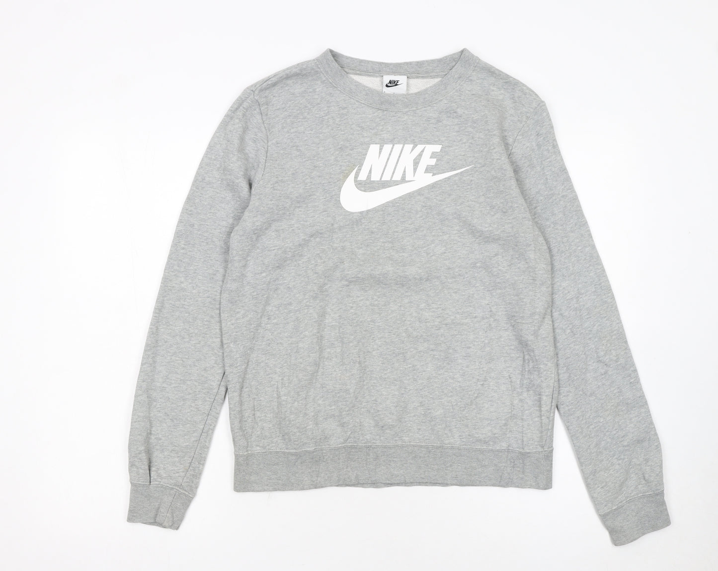 Nike Womens Grey Logo Crew Neck Pullover Sweatshirt Size S