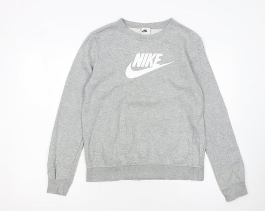 Nike Womens Grey Logo Crew Neck Pullover Sweatshirt Size S