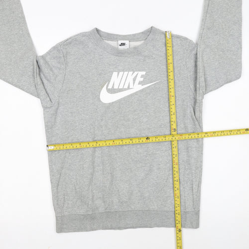 Nike Womens Grey Logo Crew Neck Pullover Sweatshirt Size S