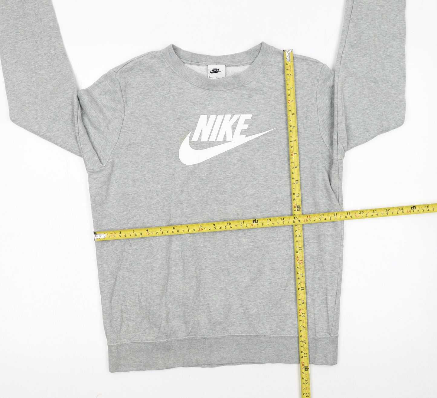 Nike Womens Grey Logo Crew Neck Pullover Sweatshirt Size S