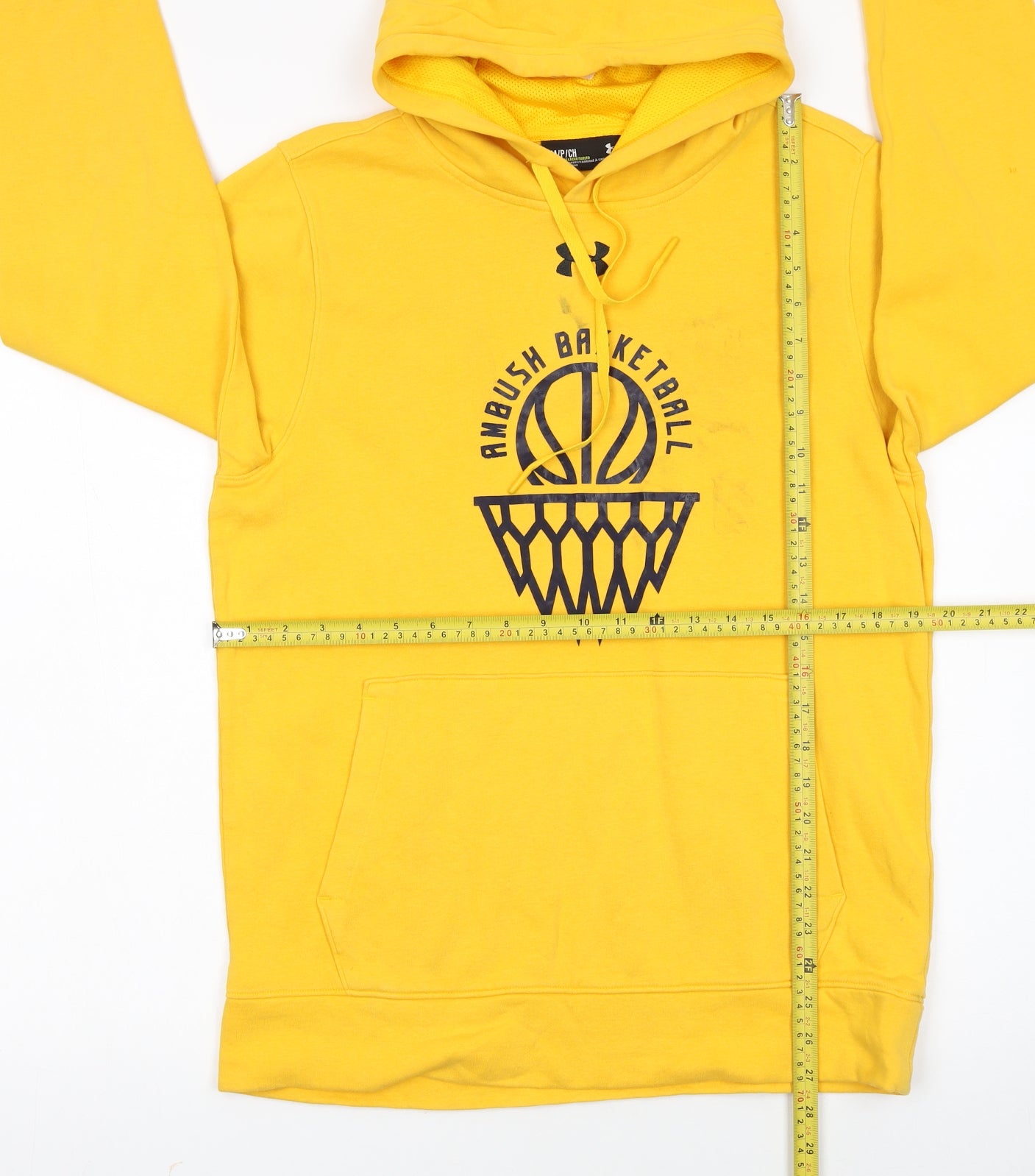 Under Armour Men's Yellow Pullover Hoodie Size S Basketball Graphic