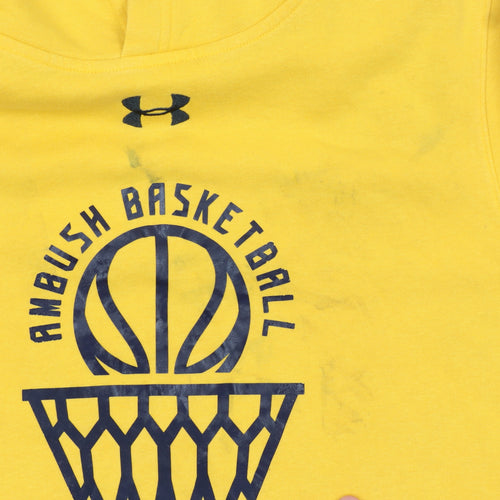 Under Armour Men's Yellow Pullover Hoodie Size S Basketball Graphic