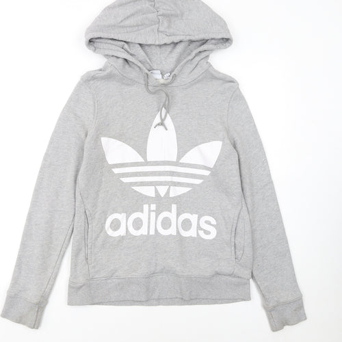 Adidas Womens Grey Hoodie XS Pullover Hooded Sweatshirt Logo