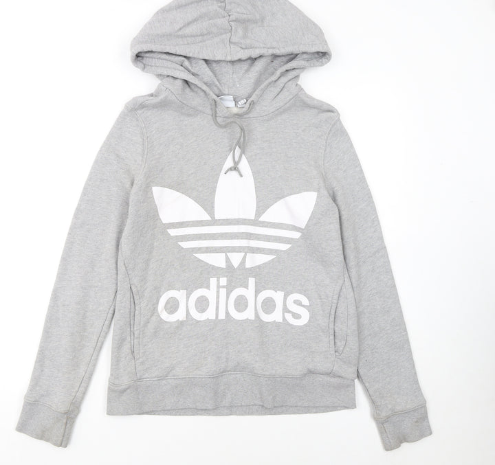 Adidas Womens Grey Hoodie XS Pullover Hooded Sweatshirt Logo