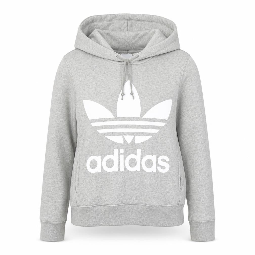 Front view of Adidas women’s grey hoodie xs pullover hooded sweatshirt logo