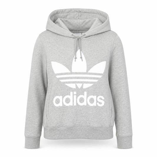 Front view of Adidas women’s grey hoodie xs pullover hooded sweatshirt logo