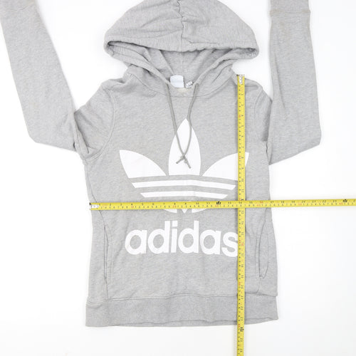 Adidas Womens Grey Hoodie XS Pullover Hooded Sweatshirt Logo