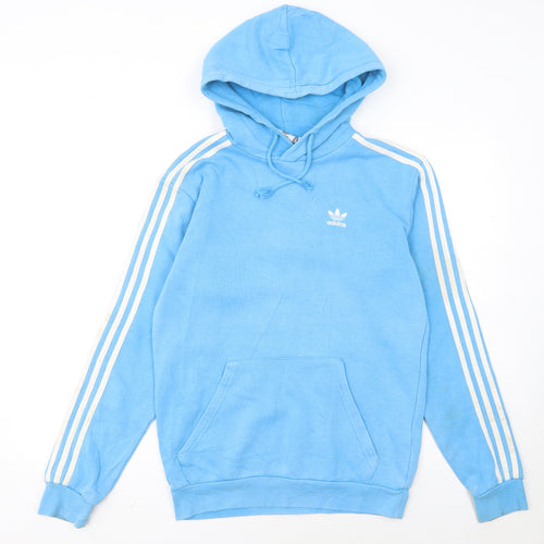 Adidas Men's Blue XS Pullover Hoodie with Logo and Pockets
