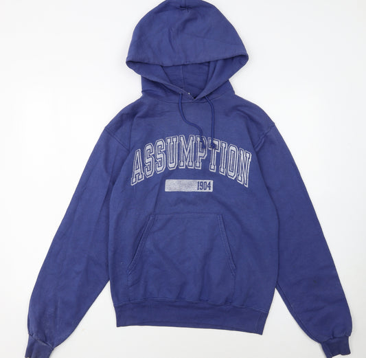 Champion Women's Blue Pullover Hoodie Small Assumption Graphic
