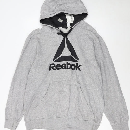 Reebok Men Grey Pullover Hoodie L Logo Fleece Sportswear
