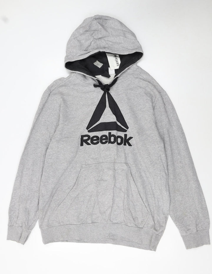 Reebok Men Grey Pullover Hoodie L Logo Fleece Sportswear