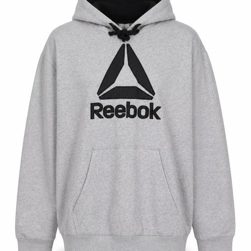 Reebok Men Grey Pullover Hoodie L Logo Fleece Sportswear