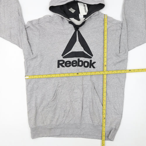 Reebok Men Grey Pullover Hoodie L Logo Fleece Sportswear