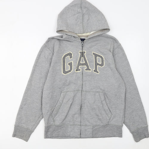 GAP Kids Boys Grey Full Zip Hoodie XL (12 Years) Fleece Lined Casual Sweatshirt