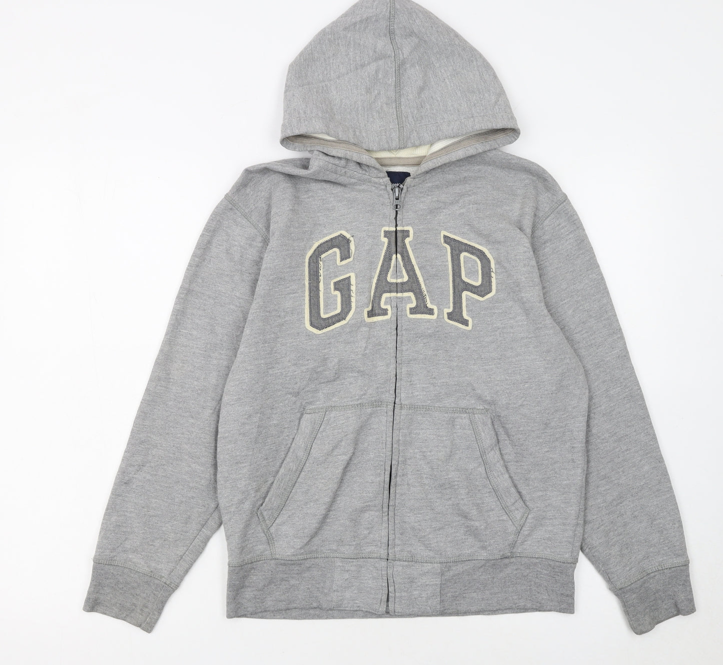 GAP Kids Boys Grey Full Zip Hoodie XL (12 Years) Fleece Lined Casual Sweatshirt