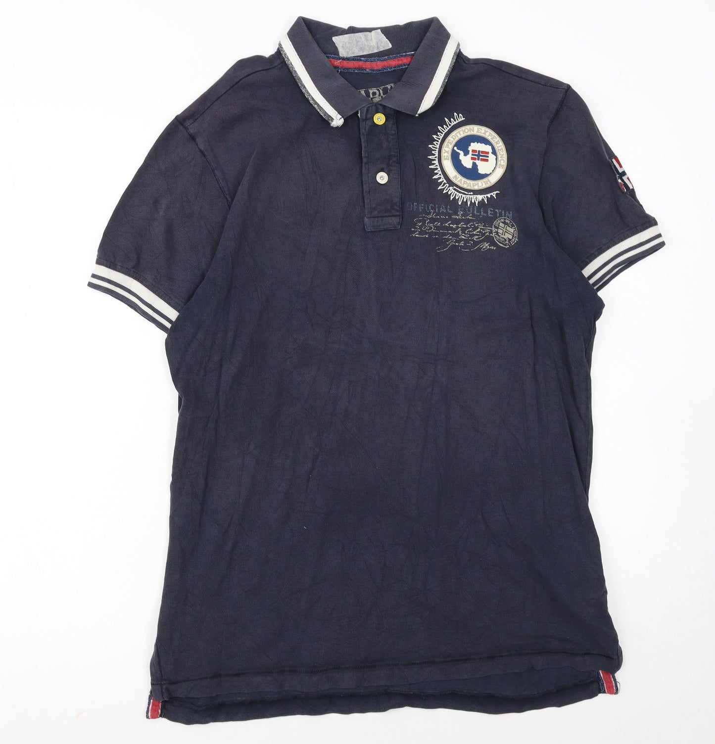 Napapijri Men’s Blue Embroidered Logo Polo Shirt Size L