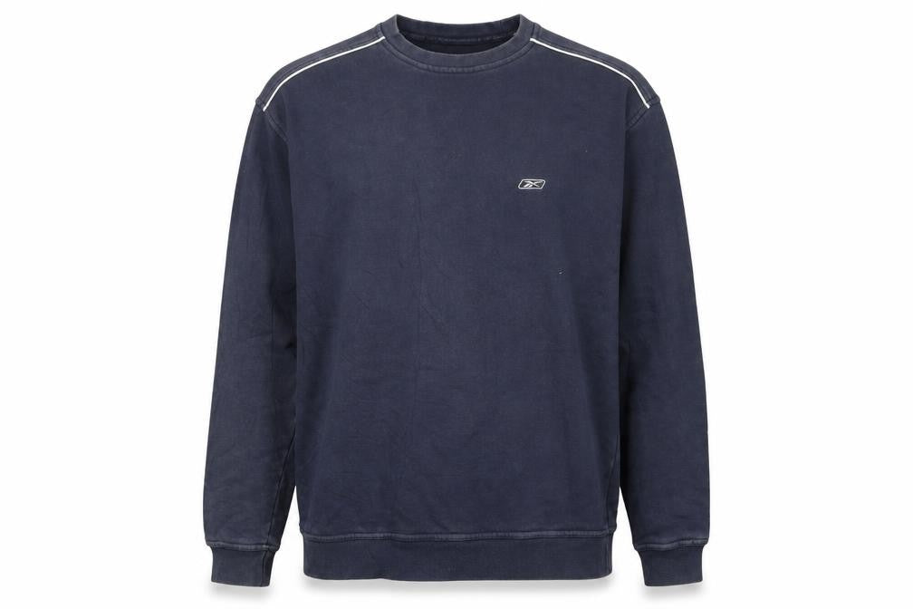 Front view of Reebok Men’s Blue Crew Neck Sweatshirt L Pullover Logo Sportswear