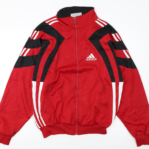 Adidas Men's Red Track Jacket S Retro Sports Full Zip Lightweight