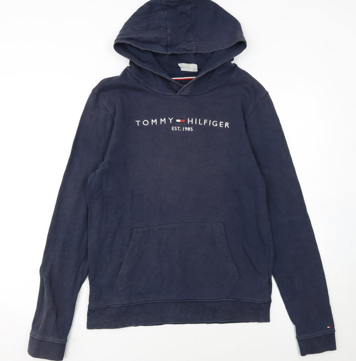Tommy Hilfiger Girls Blue Pullover Hoodie Size 176 Hooded Logo Sweatshirt