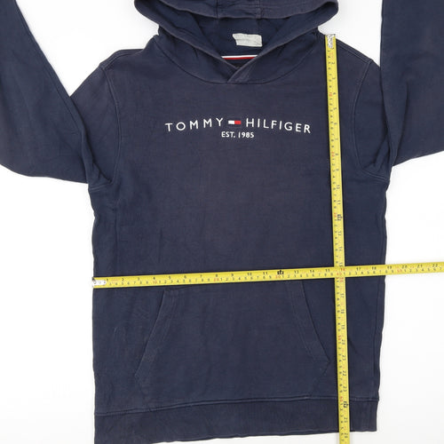 Tommy Hilfiger Girls Blue Pullover Hoodie Size 176 Hooded Logo Sweatshirt