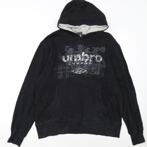 Umbro Men’s Black Pullover Hoodie L Logo Graphic Fleece Sweatshirt