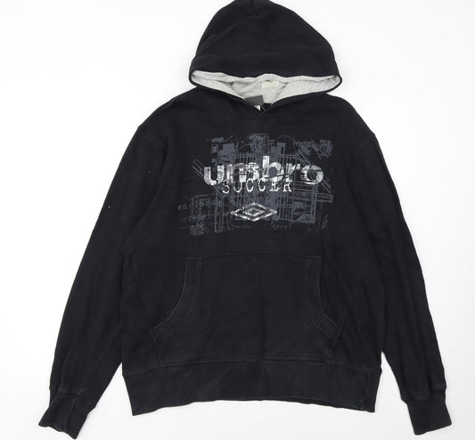 Umbro Men’s Black Pullover Hoodie L Logo Graphic Fleece Sweatshirt