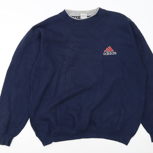 Adidas Men's Blue Logo Pullover Cotton Sweatshirt Size L