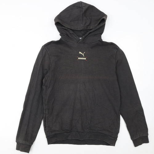 Puma Boys Black Pullover Hoodie 13-14 Years Fleece Graphic Logo Sweatshirt